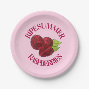 Ripe Fresh Summer Red Raspberries Fruit Berry Paper Plate