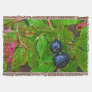 Ripe huckleberries in a light rain throw blanket