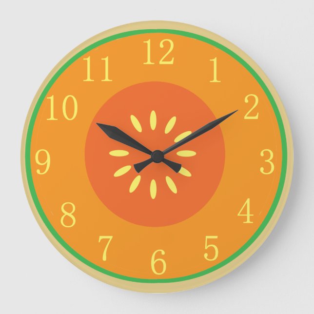 Ripe Orange Cantaloupe Cantalope Melon Cartoon Art Large Clock (Front)