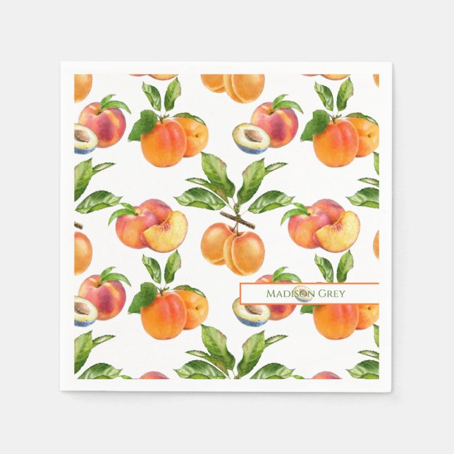 Ripe Peaches, Apricots and Plums Fruit Pattern Napkin (Front)