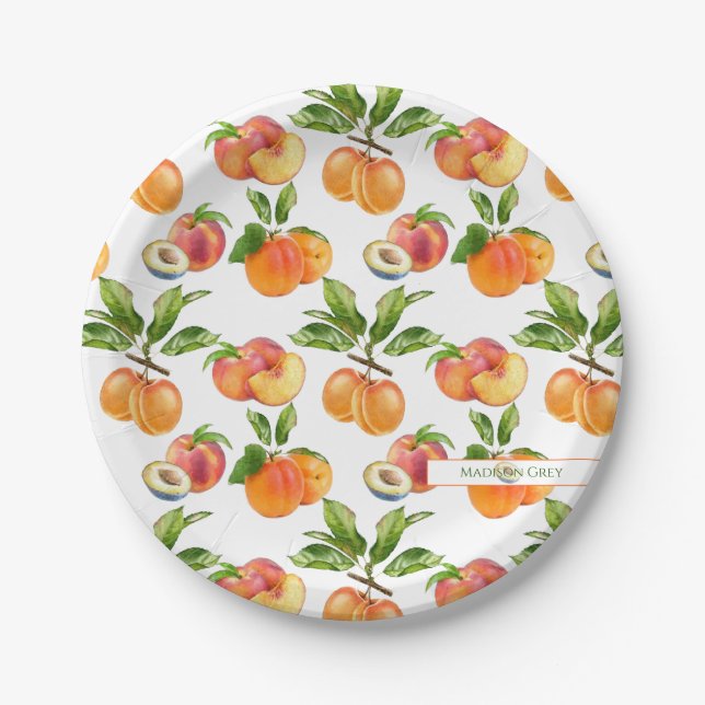 Ripe Peaches, Apricots and Plums Fruit Pattern Paper Plate (Front)