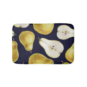Ripe pear, black background, garden art bath mat