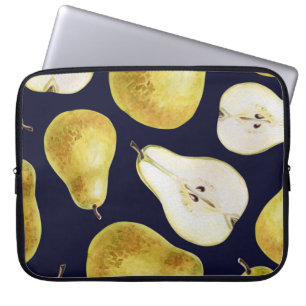 Ripe pear, black background, garden art laptop sleeve