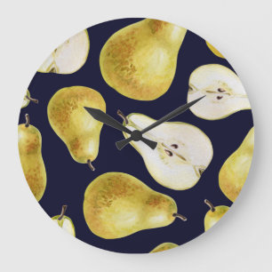 Ripe pear, black background, garden art large clock