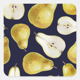Ripe pear, black background, garden art square sticker