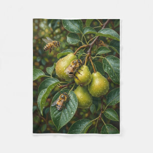 Ripe Pears Hanging On Tree Branches Fleece Blanket