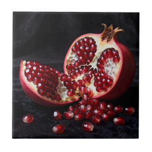 Ripe Pomegranate Seeds Juicy Fruit Dramatic Ceramic Tile