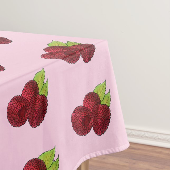 Ripe Raspberry Red Raspberries Berry Fruit Print Tablecloth (In Situ)