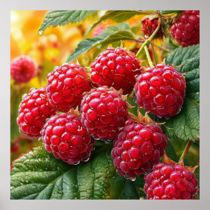 Ripe red raspberries poster