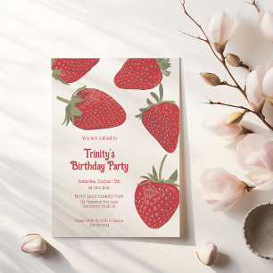 Ripe Red Strawberries Custom Party Invitation