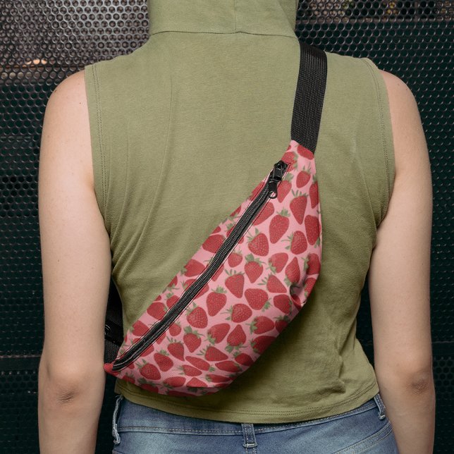 Ripe Red Strawberries on Pink Patterned Bum Bags (Creator Uploaded)