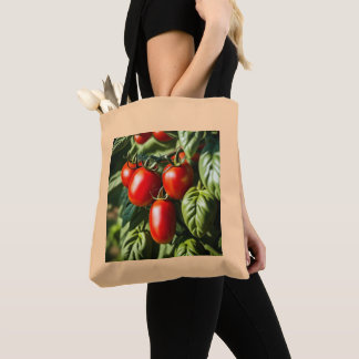 ripe red tomatoes and leaves design tote bag
