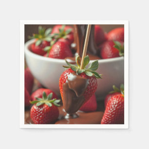Ripe Strawberry Dipped In Chocolate Napkin