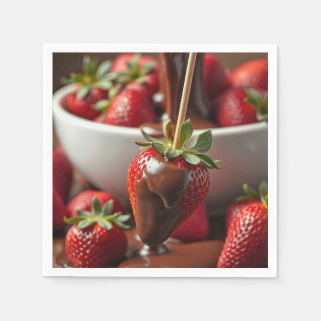Ripe Strawberry Dipped In Chocolate Napkin (Front)