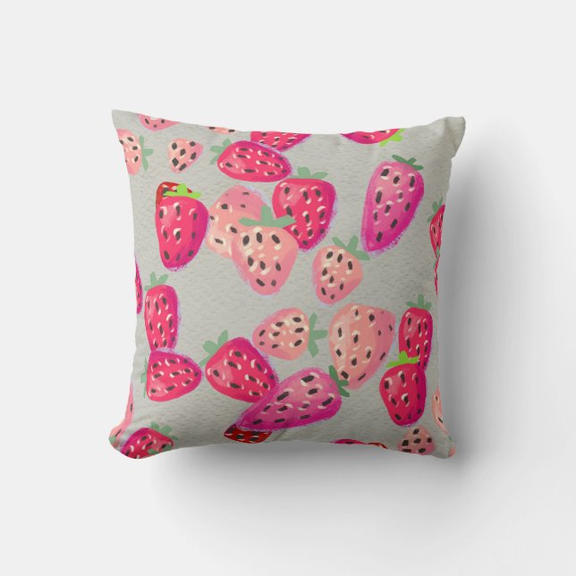 Ripe Strawberry Hand Drawn Texture Cushion (Front)