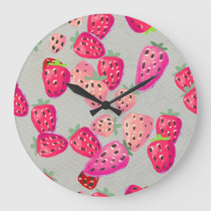 Ripe Strawberry Hand Drawn Texture Large Clock