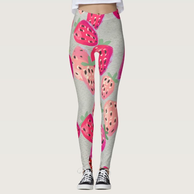 Ripe Strawberry Hand Drawn Texture Leggings (Front)