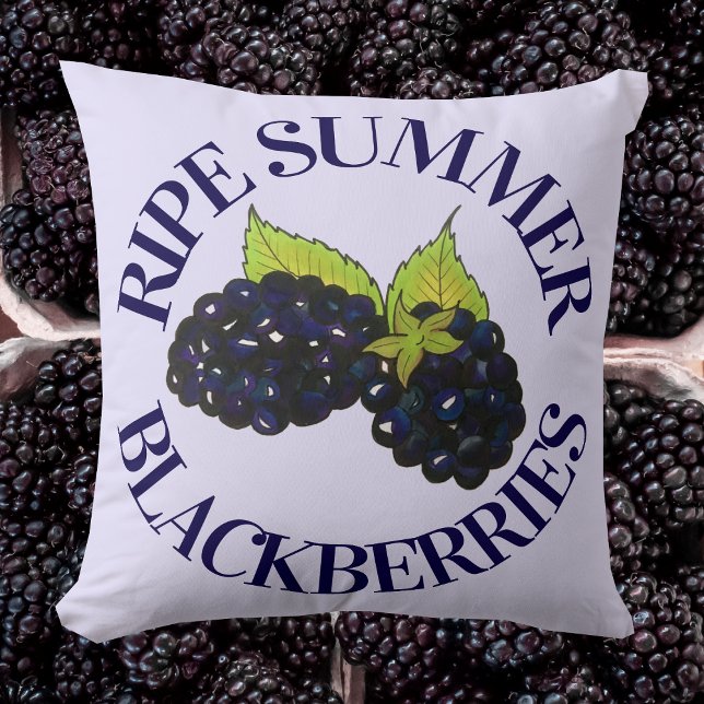 Ripe Summer Blackberries Blackberry Berry Berries Cushion (Blackberry Pillow)