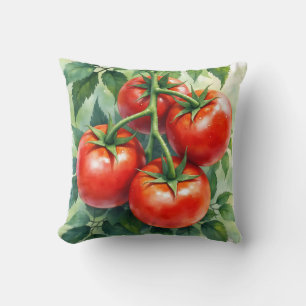 Ripe Tomato Vine Watercolor Fresh Cushion
