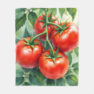 Ripe Tomato Vine Watercolor Fresh Fleece Blanket