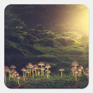 Ripe Wild Mushrooms in the Forest Square Sticker