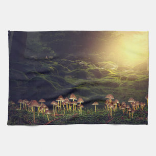 Ripe Wild Mushrooms in the Forest Tea Towel