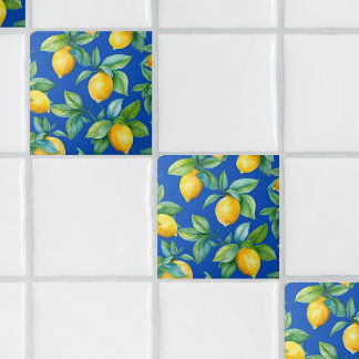Ripe Yellow Lemons and Leaves on Royal Ceramic Tile