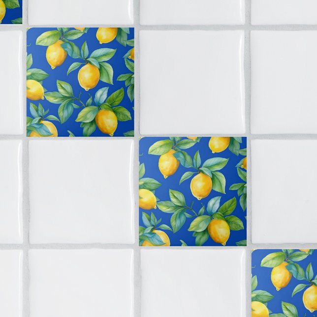 Ripe Yellow Lemons and Leaves on Royal Ceramic Tile (Creator Uploaded)