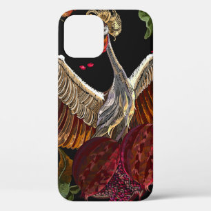 Ripened pomegranate fruits, crane birds and wild r iPhone 12 case
