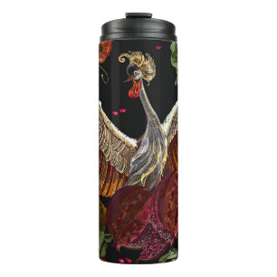 Ripened pomegranate fruits, crane birds and wild r thermal tumbler