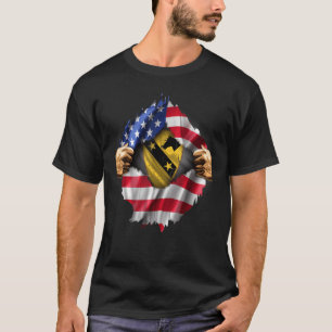 Ripped American Flag Hidden 1st Cavalry Division V T-Shirt