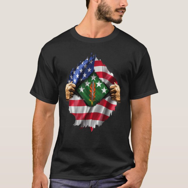 Ripped American Flag Hidden 20th Support Command C T-Shirt (Front)