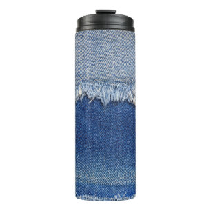 Ripped Denim Jeans Fabric Background Thermal Tumbler
