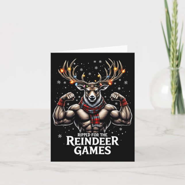 Ripped For The Games Funny Christmas Gym Workout R Card (Front)