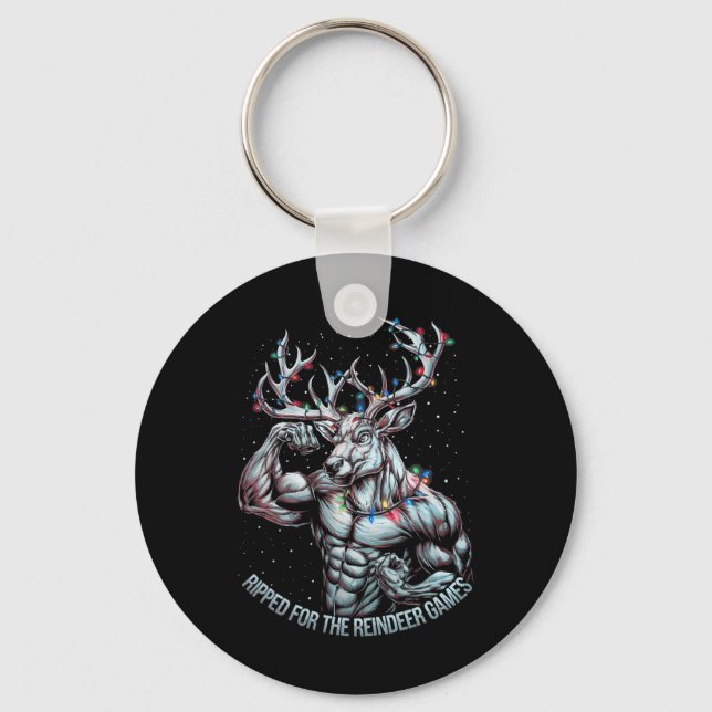 Ripped For The Games Funny Christmas Gym Workout R Key Ring (Front)