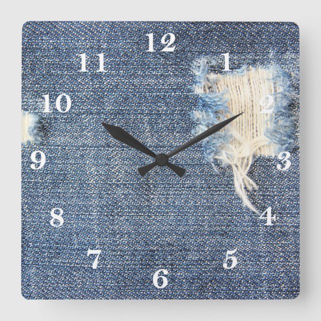 Ripped Jeans Look Square Wall Clock (Front)
