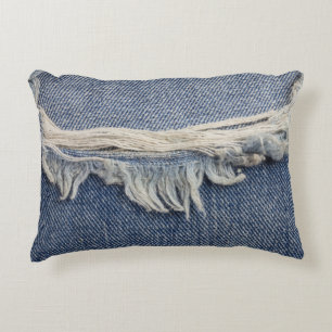 Ripped jeans texture, stylish background. decorative cushion