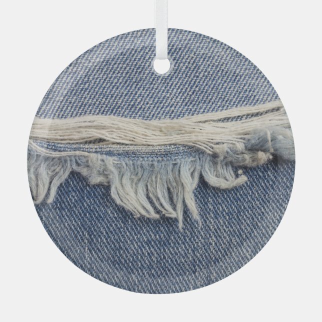 Ripped jeans texture, stylish background. glass tree decoration (Front)