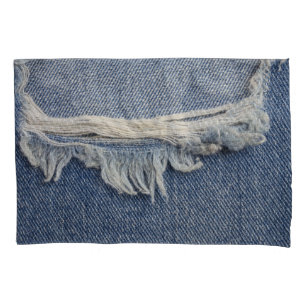 Ripped jeans texture, stylish background. pillowcase