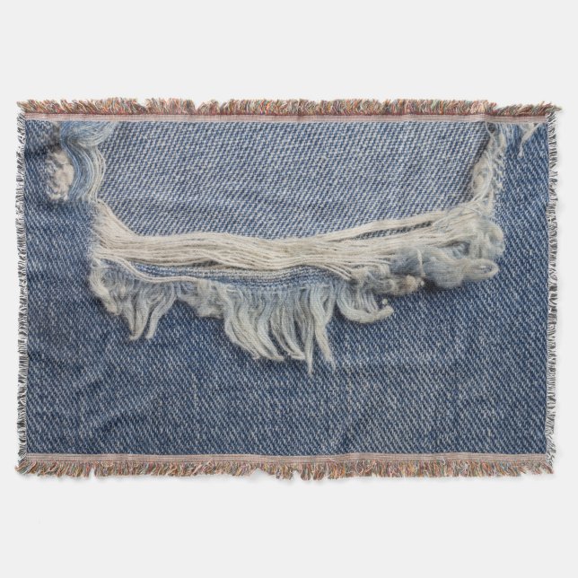 Ripped jeans texture, stylish background. throw blanket (Front)