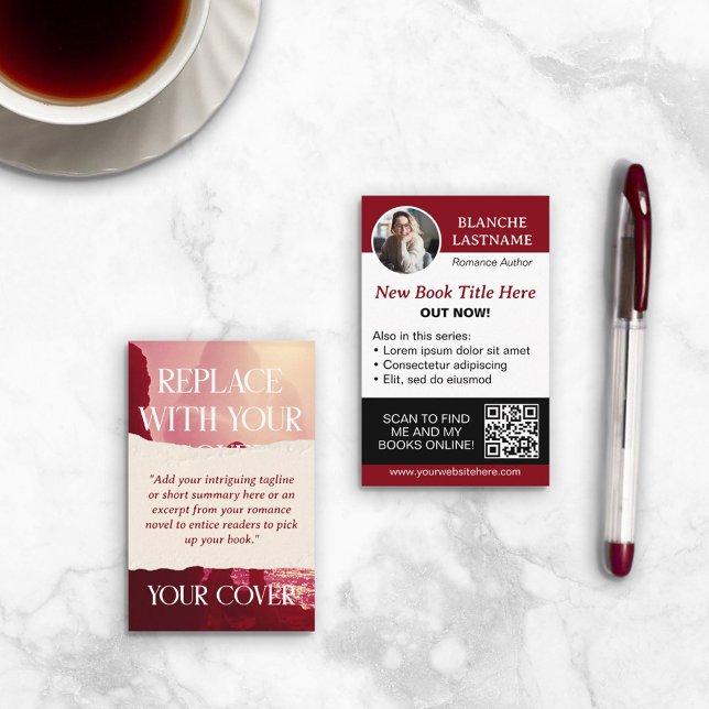 Ripped Paper Romance Author Book Release Marketing Business Card (Creator Uploaded)