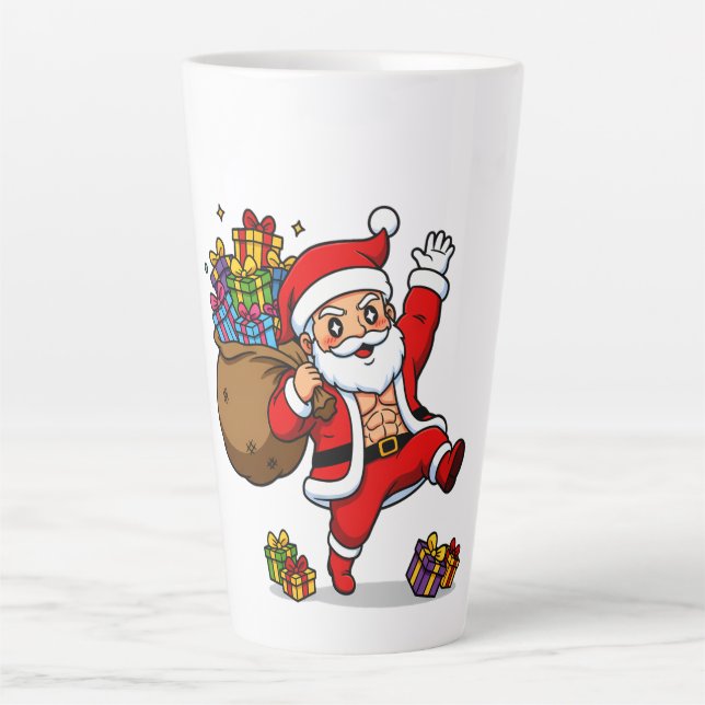 Ripped Santa Christmas | Muscular Claus & Holiday  Latte Mug (Front)