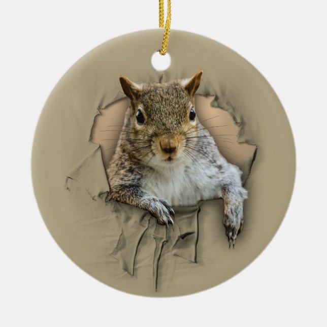 Ripped Shirt Squirrel Ceramic Ornament (Front)