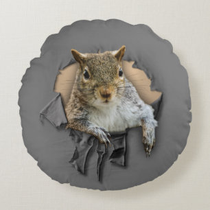 Ripped Shirt Squirrel Round Pillow