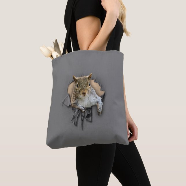 Ripped Shirt Squirrel Tote Bag (Close Up)