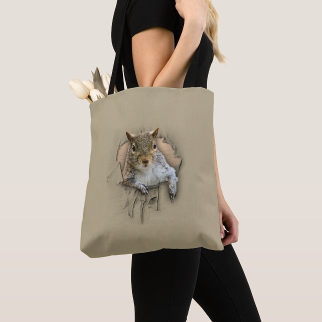 Ripped Shirt Squirrel Tote Bag (Close Up)