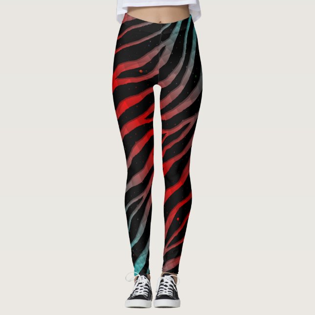 Ripped SpaceTime Stripes - Cyan/Red Leggings (Front)