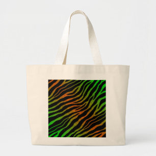 Ripped SpaceTime Stripes - Green/Orange Large Tote Bag