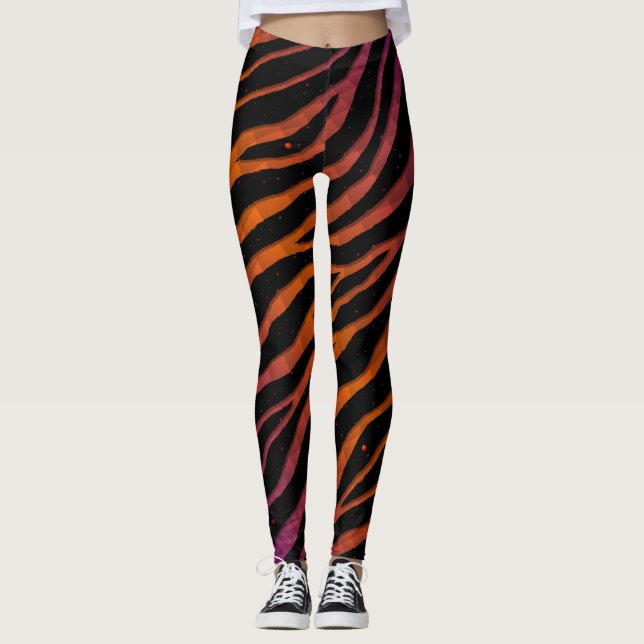 Ripped SpaceTime Stripes - Purple/Orange Leggings (Front)