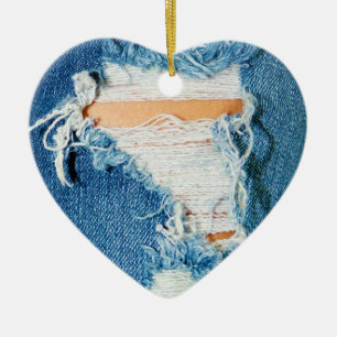 Ripped Torn Denim Blue Jeans Ceramic Ornament